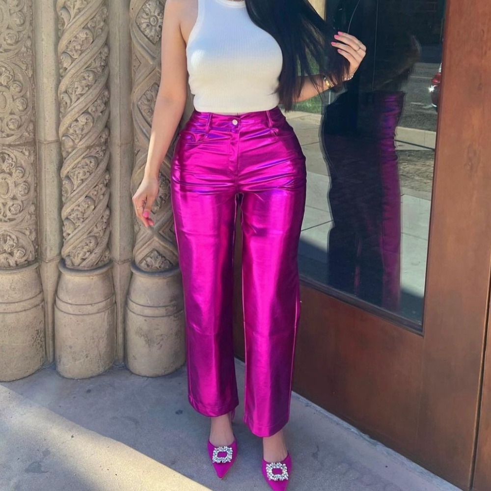Amy Lynn Pink Lupe Metallic Trousers
